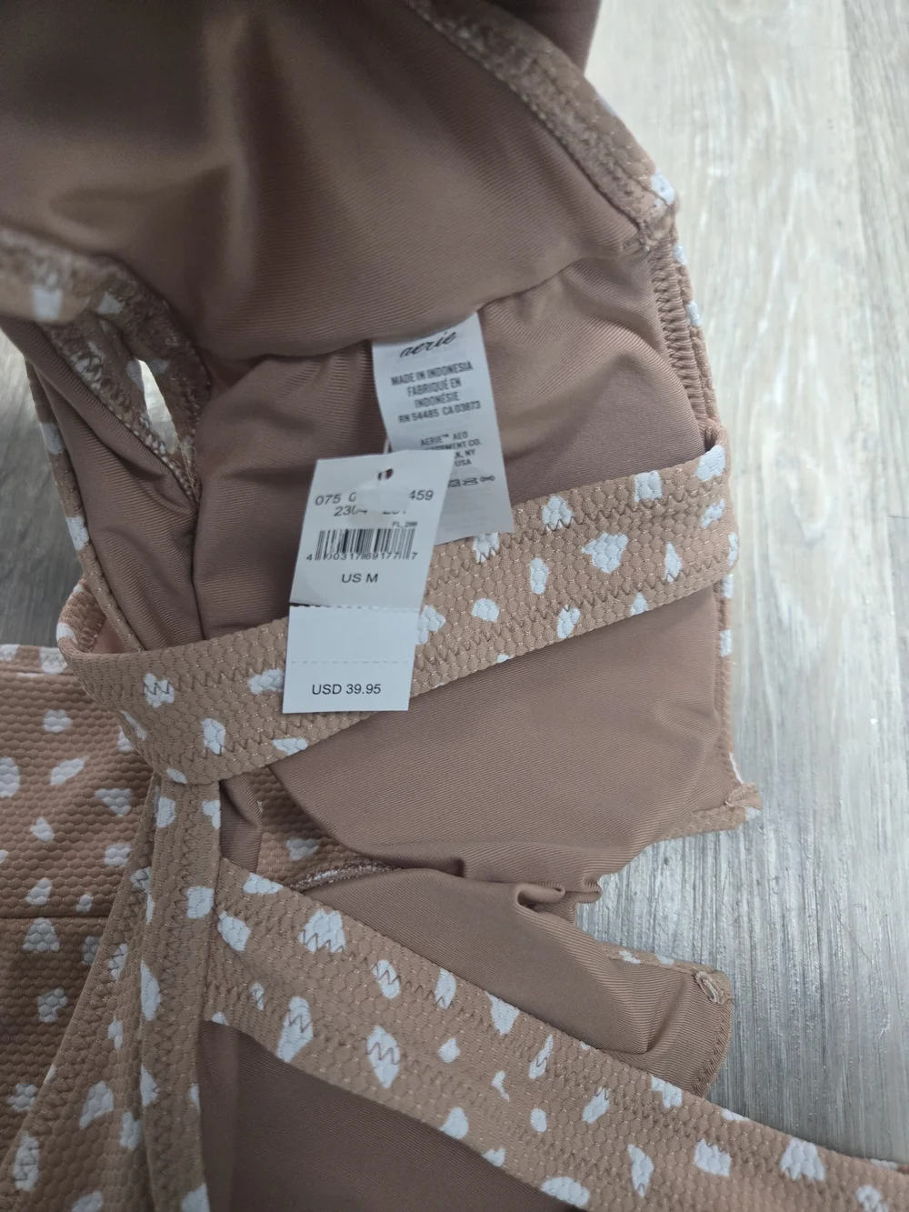Aerie Two-Piece Raw Sienna Bandeau & Pique High Cut Cheeky Bikini Set Medium - Picture 3 of 6